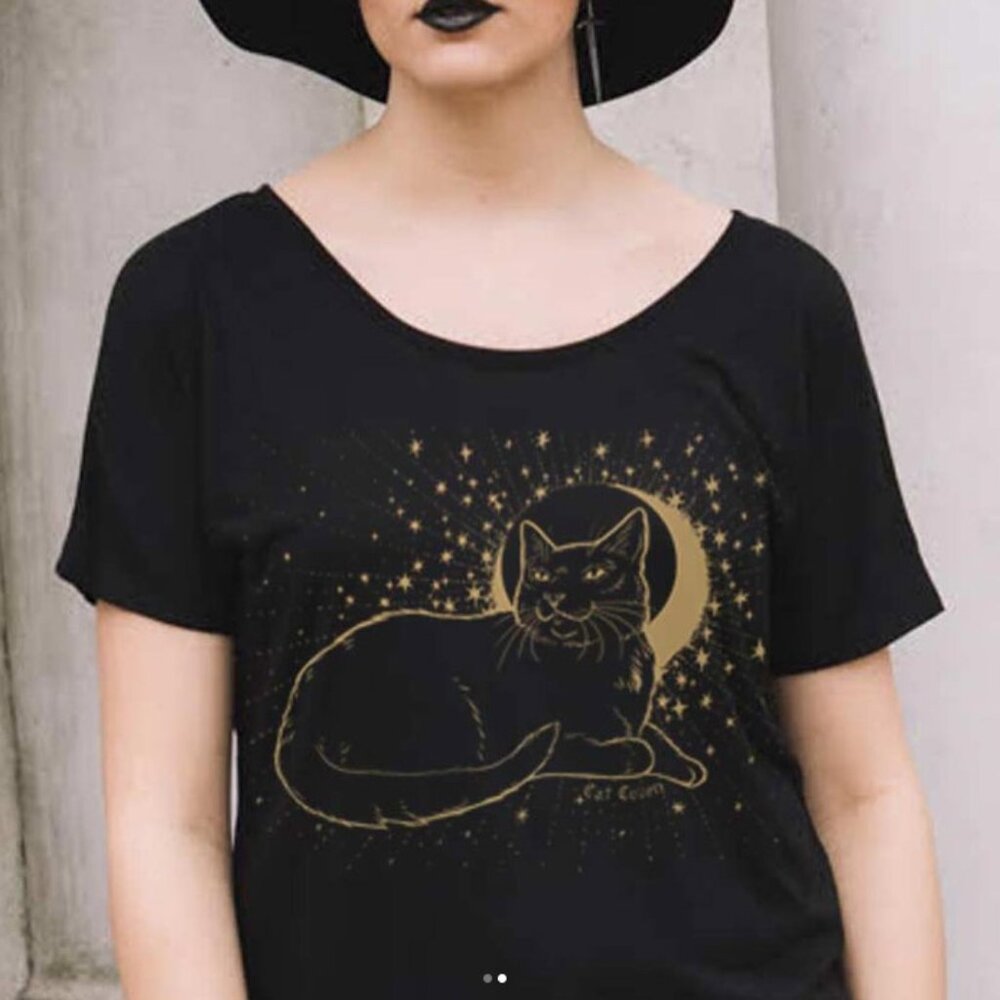 Cat Coven Moon and Stars Cat Shirt relaxed fit women's tee